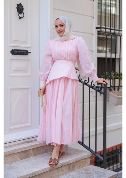 5122 Seyyar Kuşaklı Vual Kraşlı Elbise