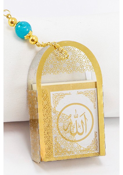 Turkuaz Doğal Taşlı Korunaklı Kaplı Mini Kur' An-I Kerim Araba Dikiz Ayna Süsü
