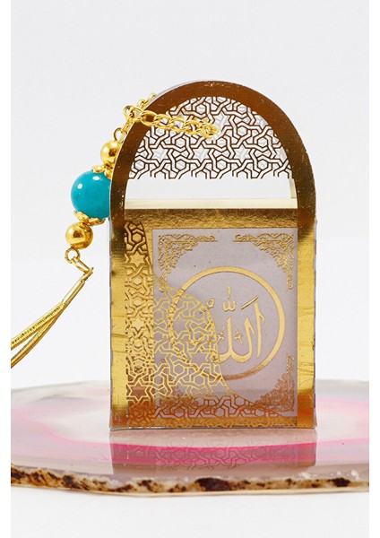 Turkuaz Doğal Taşlı Korunaklı Kaplı Mini Kur' An-I Kerim Araba Dikiz Ayna Süsü fiyatları
