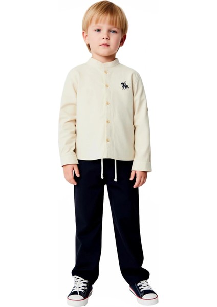 Çocuklar Için Hakim Yaka Nakışlı Gömlek ve Esnek Bel Dokuma Pantolon Takımı Kaliteli Şık Rahat fiyatları