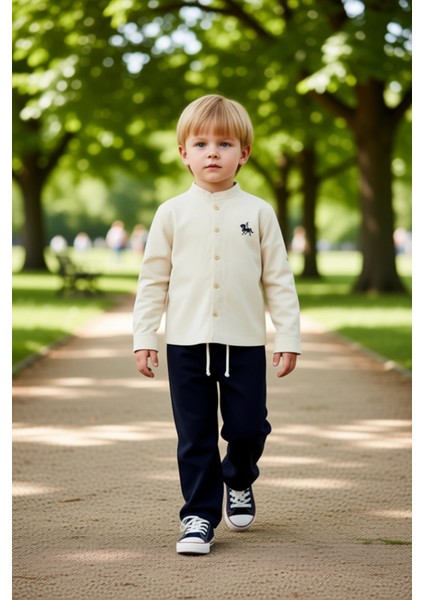 Çocuklar Için Hakim Yaka Nakışlı Gömlek ve Esnek Bel Dokuma Pantolon Takımı Kaliteli Şık Rahat modelleri