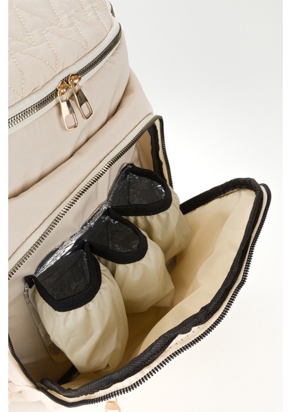 Nakışlı Bondit Hafif Kumaş Anne Bebek Bakım Çantası Termoslu Biberon Cepleri