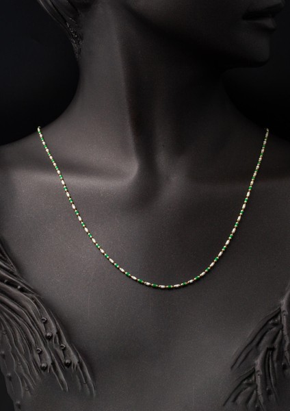 14 Ayar Altın Yeşil Mineli Zincir Kolye fiyatları