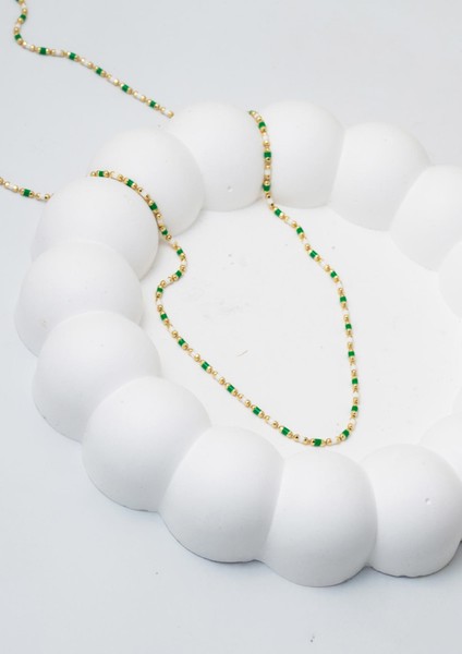 14 Ayar Altın Yeşil Mineli Zincir Kolye modelleri