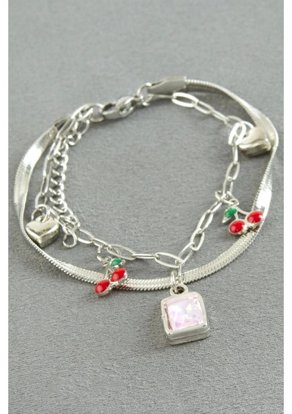 Dikdörtgen Şans Mineli Çelik Bileklik