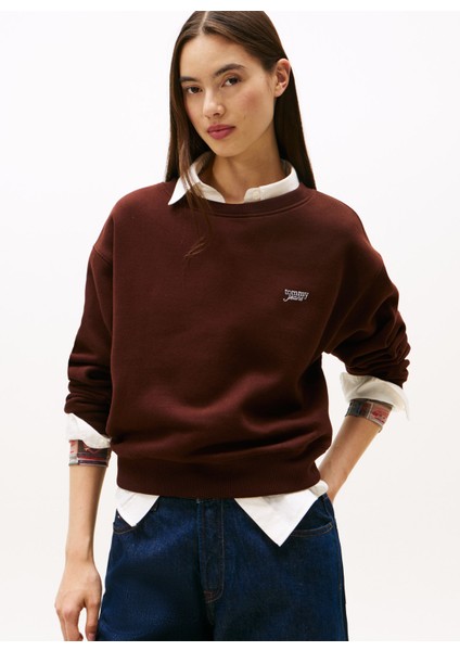 Yuvarlak Yaka Nakışlı Kahve Kadın Sweatshırt DW0DW21961GS7