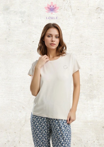 Kadın Giyim Kısa Kollu Viskon Bej Pijama Takımı L1.AR.321.2.001