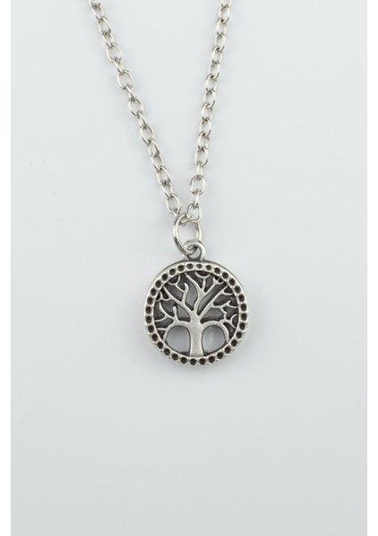 Minimal Yaşam Ağacı Gümüş Kaplama Düz Zincir Kolye