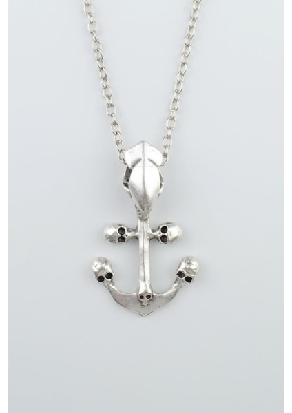 Kuru Kafa Deniz Çapa Gümüş Kaplama Düz Zincir Kolye