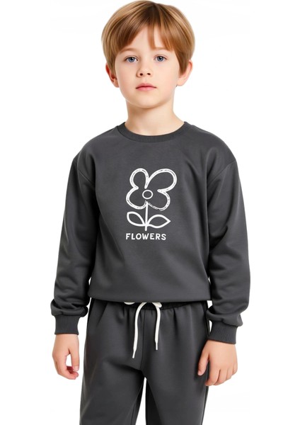 Kız Çocuk Pamuklu Örme Takım Çiçek Desenli Bisiklet Yaka Üst ve Eşofman Altı Kaliteli Şık Rahat indirimleri