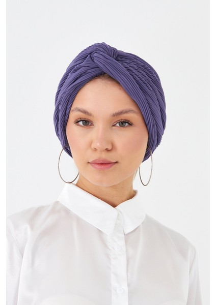 Mor Çapraz Büzgülü Tesettür Bone Fukuro Piliseli 2512_22