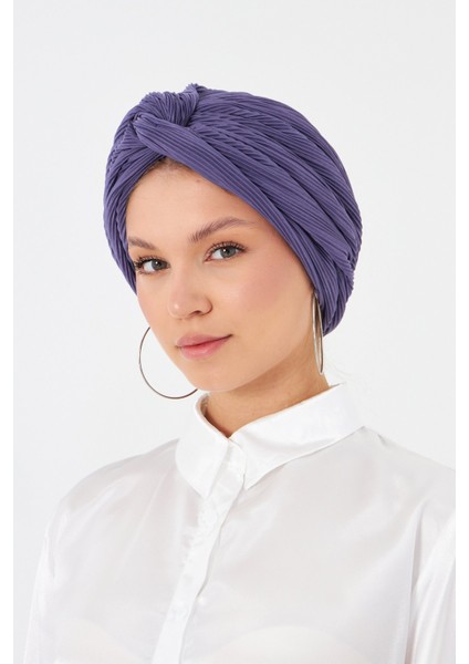 Mor Çapraz Büzgülü Tesettür Bone Fukuro Piliseli 2512_22