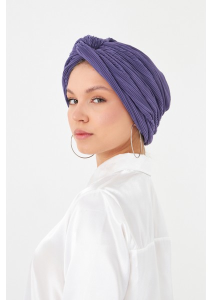 Mor Çapraz Büzgülü Tesettür Bone Fukuro Piliseli 2512_22