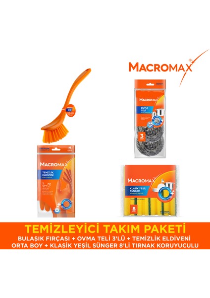 Temizleyici Takım Paketi Bulaşık Sünger Fırça Eldiven Seti