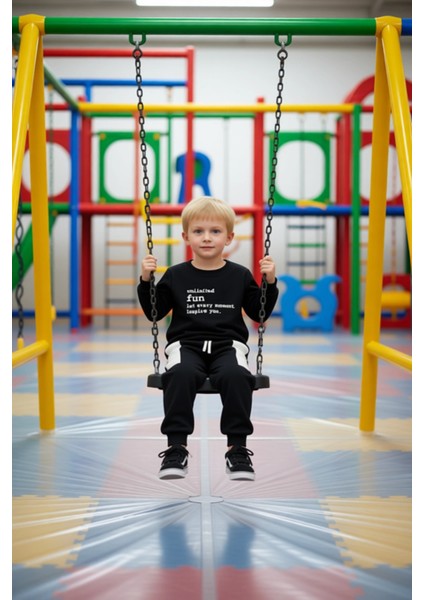 Erkek Çocuk Slogan Baskılı Uzun Kollu Üst ve Eşofman Altı Takımı Kaliteli Şık Rahat modelleri