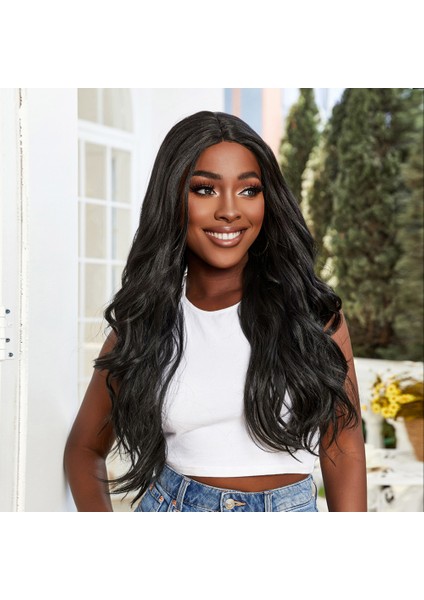 Su Dalgası Fiber Sentetik Tül Peruk / Siyah