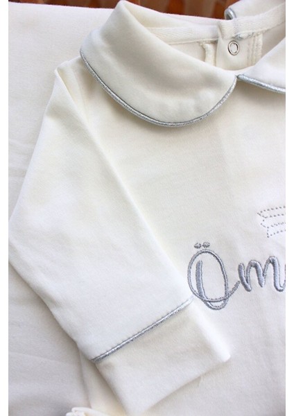 Gümüş Isim Nakışlı 6 Parça Yenidoğan Set %100 Pamuk Tulum Battaniye Şapka Puset Örtü Yastık Eldiven fırsatları