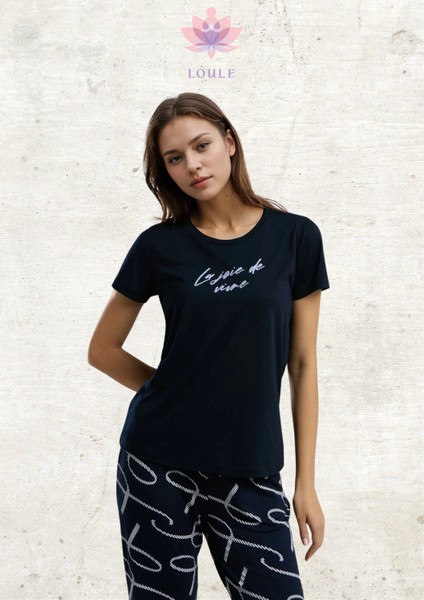 Kadın Giyim Kısa Kollu Lacivert Pijama Takımı L1.AR.323.2.001