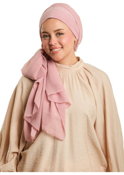 Pudra Pratik Hazır Geçmeli Bone Şal Şifon Düz 2506_06