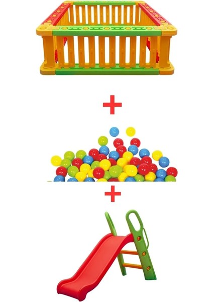 Kare Top Havuzu + Oyun Topları + Kaydırak 3'lü Set