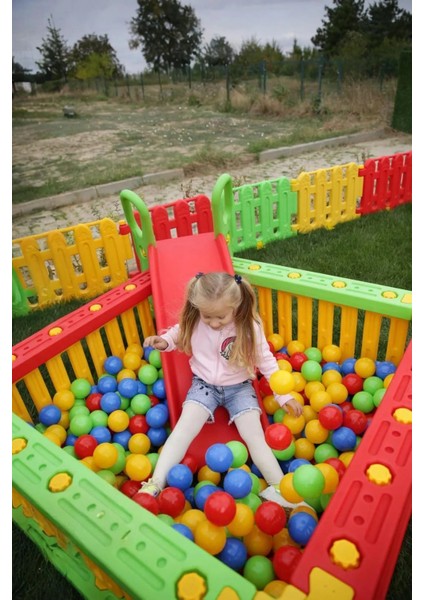 Kare Top Havuzu + Oyun Topları + Kaydırak 3'lü Set