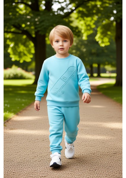 Erkek Çocuk Pamuklu Örme Eşofman Takımı Kaykay Baskılı Rahat Kesim Kaliteli Şık Rahat