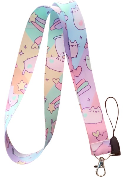 Gökkuşagı Kedi Desenli Boyun Askı Ipi ve Telefon Askısı + Kartlık