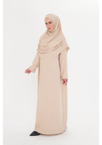 Bej Iki Parça Namaz Elbisesi Dokuma Kendinden Desenli 2502_12 modelleri