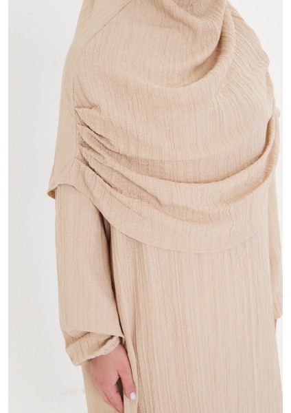 Bej Iki Parça Namaz Elbisesi Dokuma Kendinden Desenli 2502_12