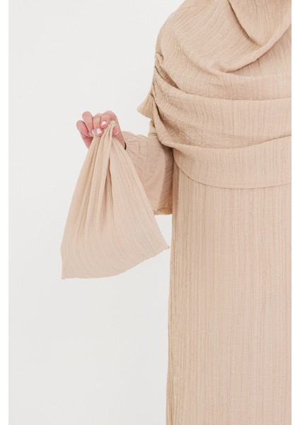 Bej Iki Parça Namaz Elbisesi Dokuma Kendinden Desenli 2502_12