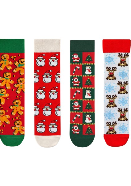 Kardan Adam, Geyik ve Hediye Temalı 4’lü Yılbaşı Çorap Seti