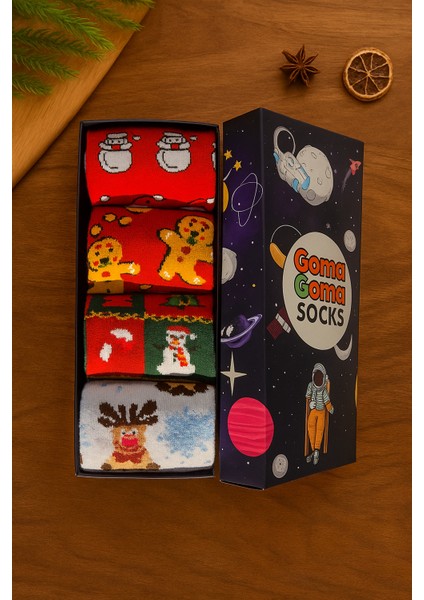 Kardan Adam, Geyik ve Hediye Temalı 4’lü Yılbaşı Çorap Seti fiyatları