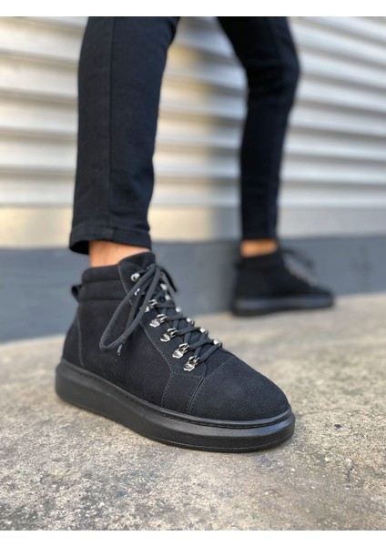 JY206 Ottawa Bağcıklı Ortopedik Taban Süet Erkek Spor Bot Sst - Siyah