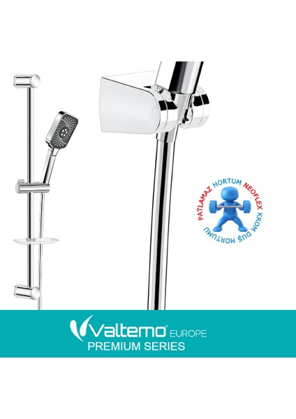 | Valtemo Reflex Krom-Siyah Sürgülü Duş Seti – Fonksiyonlu, Neoflex Patlamaz Hortumlu fırsatları