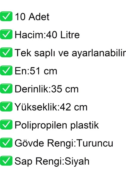 Tekerlekli Plastik Market Alışveriş El Sepeti 40 Litre Turuncu 10 Adet fiyatları