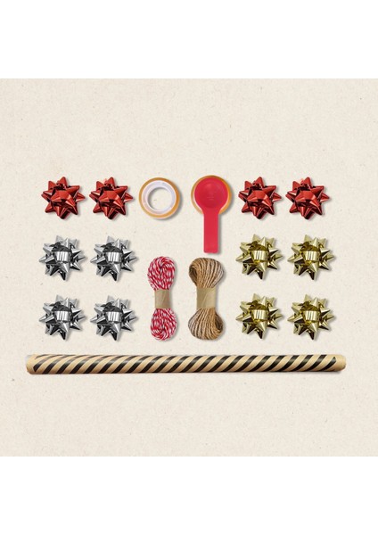 Siyah Verev Kraft Ambalaj Kağıdı Seti | 10 Rulo Kağıt (70X100 Cm)-12 RAFYA-20M Ip-Bant ve Makinesi