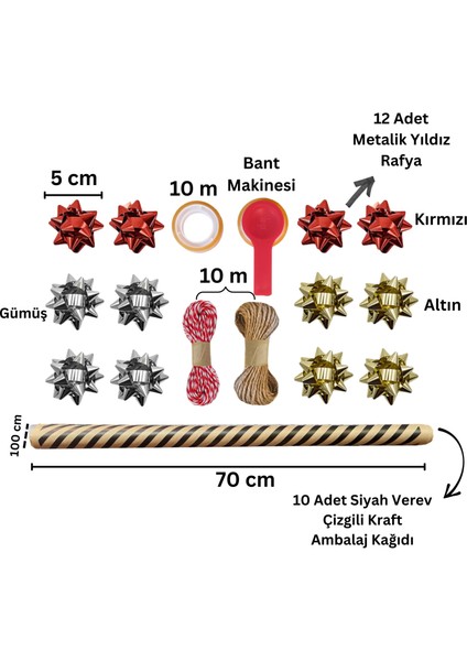 Siyah Verev Kraft Ambalaj Kağıdı Seti | 10 Rulo Kağıt (70X100 Cm)-12 RAFYA-20M Ip-Bant ve Makinesi fiyatları