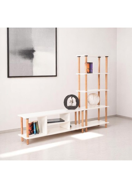 Pia Kitaplıklı Tv Sehpası Beyaz