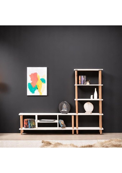 Pia Kitaplıklı Tv Sehpası Beyaz fırsatları