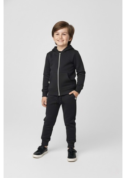 Erkek Çocuk Fermuar Kapamalı Kapüşonlu Mevsimlik Eşofman Takımı M00765