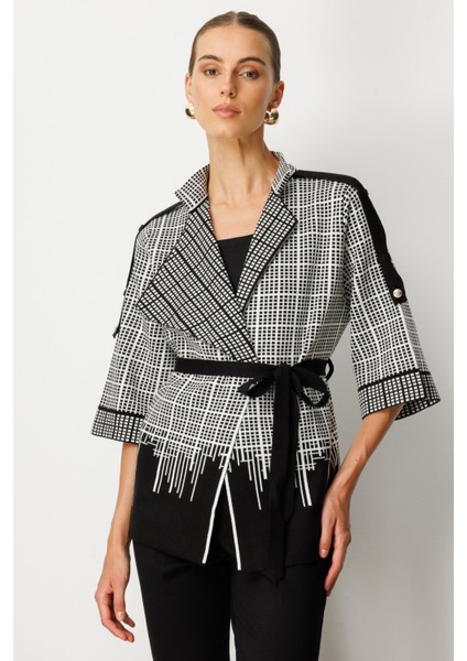 Kadın Truvakar Kol Beli Kuşaklı Triko Hırka 65903 Siyah