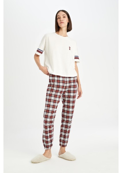 Fall In Love Pijama Takım Bisiklet Yaka Baskılı Kısa Kollu Üst Kareli Beli Lastikli Alt D5662AX24AU fiyatları