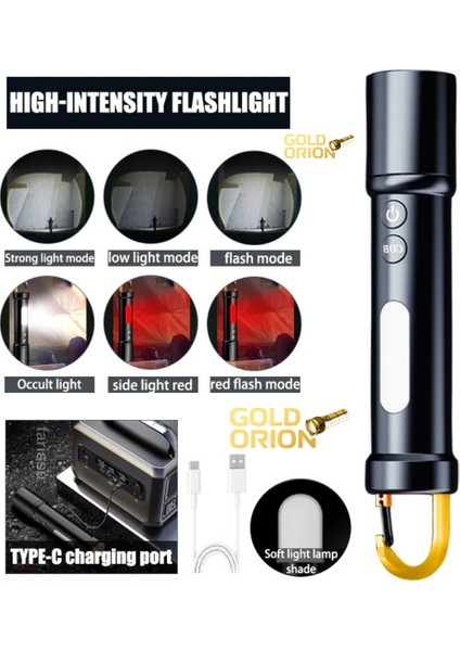 OR-723 Şarjlı Balıkçı Feneri | 3000 Lümen Güç | Type-C Hızlı Şarjlı | Çok Fonksiyonlu LED El Feneri
