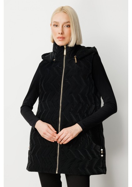 Kadın Aksesuar Detaylı Şişme Yelek 8583 Siyah