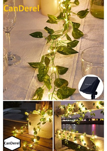 Güneş Enerjili Solar Dekoratif Yapay Yapraklı Sarmaşık 50 Ledli 5 Metre Solar Bahçe Balkon Dekor LED