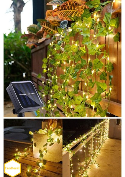 Güneş Enerjili Solar Dekoratif Yapay Yapraklı Sarmaşık 50 Ledli 5 Metre Solar Bahçe Balkon Dekor LED