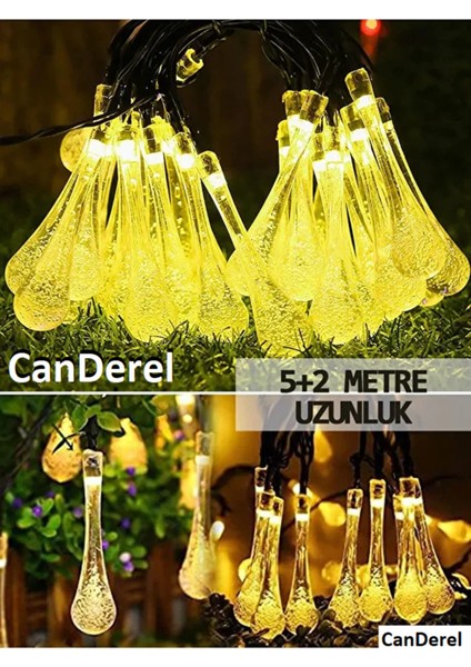 50 LED 7 Metre Sarı Kristal Su Damlası Güneş Enerjili LED Işık Solar Bahçe Ağaç Lamba Aydınlatması fiyatları