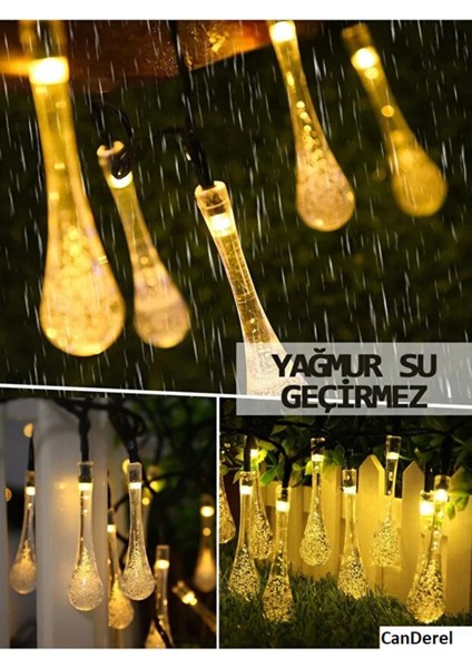 50 LED 7 Metre Sarı Kristal Su Damlası Güneş Enerjili LED Işık Solar Bahçe Ağaç Lamba Aydınlatması modelleri