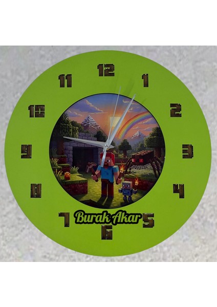 Kişiye Özel Isimli Bloklu Dünya Tasarımlı Duvar Saati | Epoksi Dolgulu Resimli & Rakamlı | 35 cm