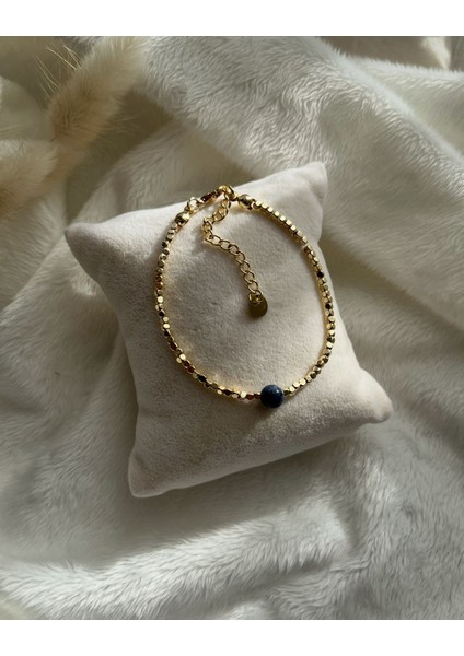 Sodalit Taşı Altın Kaplama Küp Dorika Bileklik